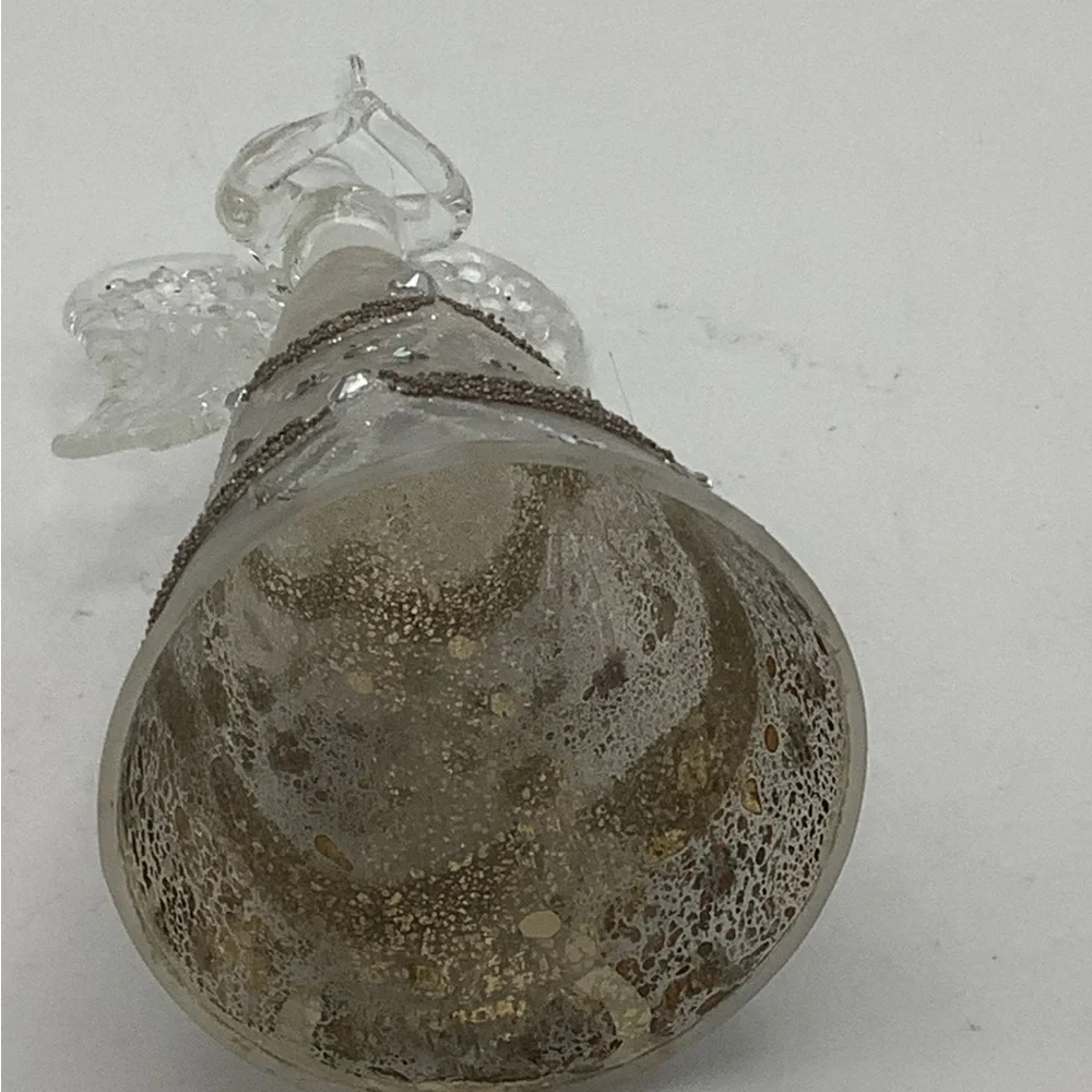Pier 1 Glass Angel Figurine with Rhinestone and Glitter Accents